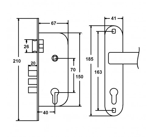 KEDR Замок CLASS врезной с ручками 1523-M60-AB