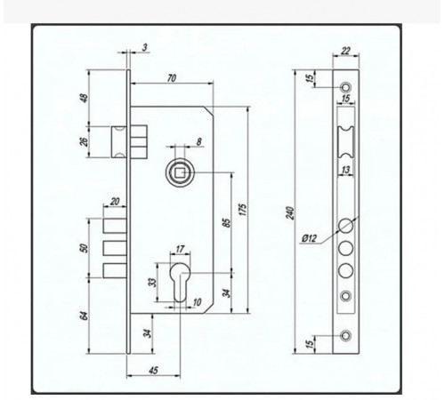 KEDR Замок врезной CLASS 2223-М70 AB