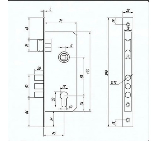 KEDR Замок врезной CLASS 2223-М70 G