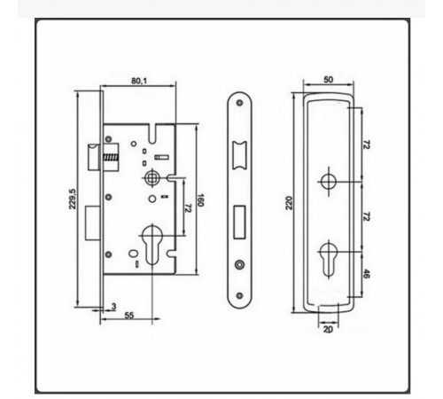 KEDR Замок врезной CLASS с ручками 7255-2 SN