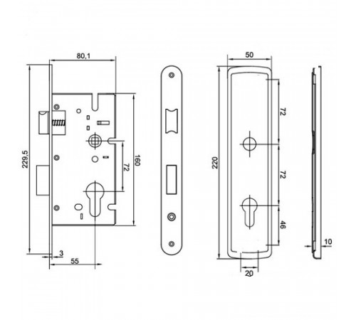 KEDR Замок врезной с ручками 7255-2 AB