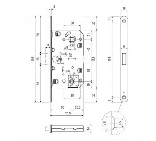 KEDR Межкомнатный механизм CLASS 410B-S MAGNET NI
