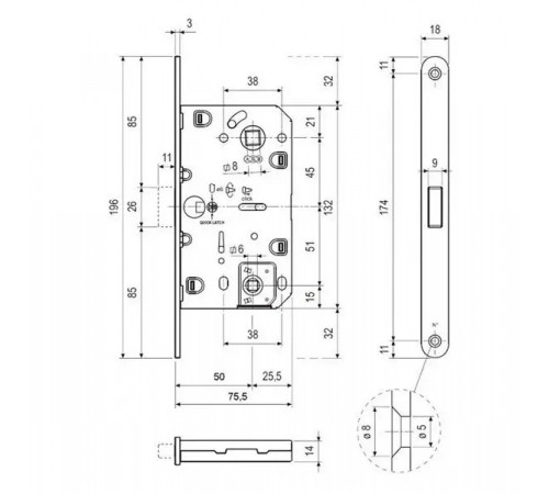 KEDR Межкомнатный механизм CLASS 410B-S MAGNET Black mat
