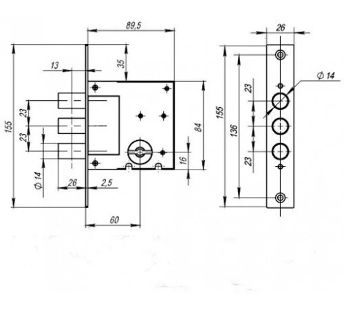 KEDR Сувальдный замок 10/S-60.3R14 (с соответствующей планкой)