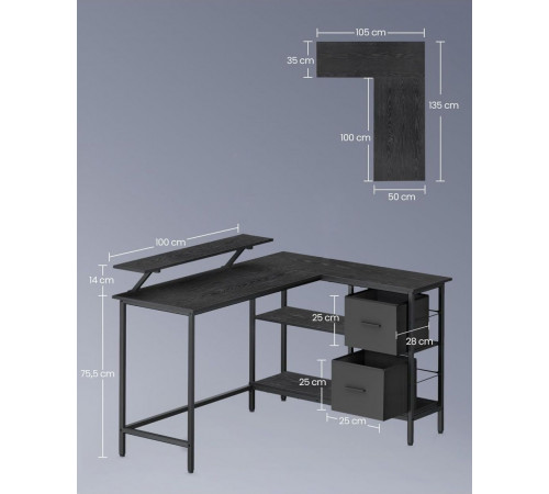 L‑образный стол VASAGLE
