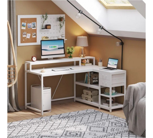 L-образный компьютерный стол с подставкой для монитора