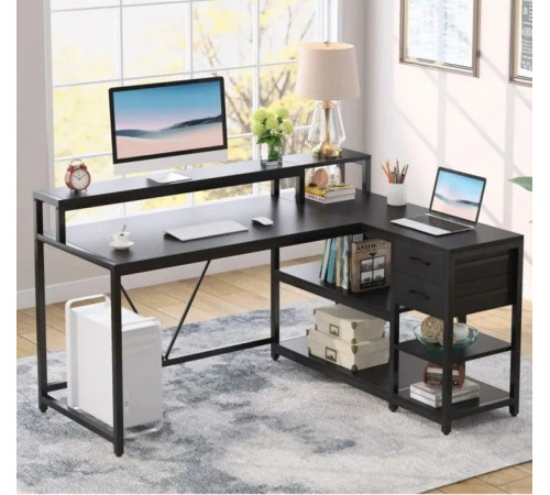 L-подібний комп'ютерний стіл із підставкою для монітора