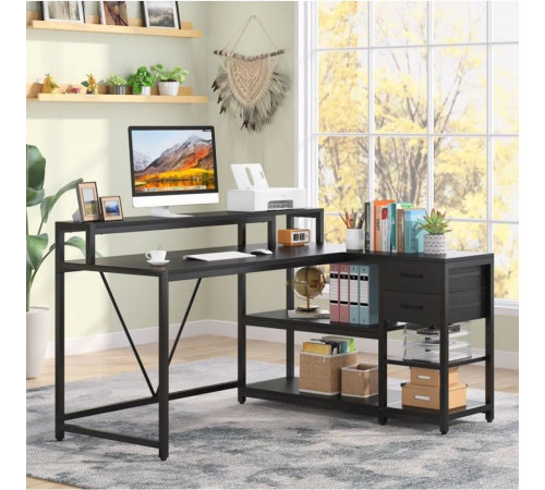 L-образный компьютерный стол с подставкой для монитора