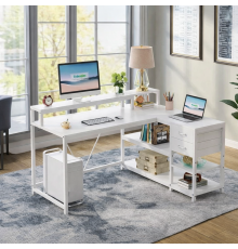 L-образный компьютерный стол с подставкой для монитора