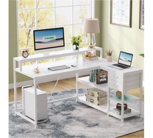 L-образный компьютерный стол с подставкой для монитора