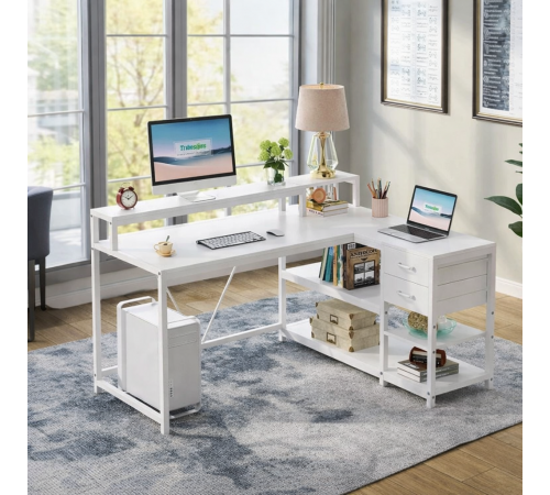 L-образный компьютерный стол с подставкой для монитора