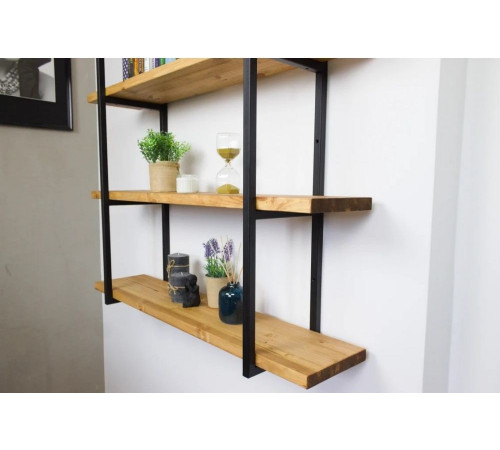 LOFT SHELF книжная полка/стеллаж - массив сосны, 4 полки, черные опоры
