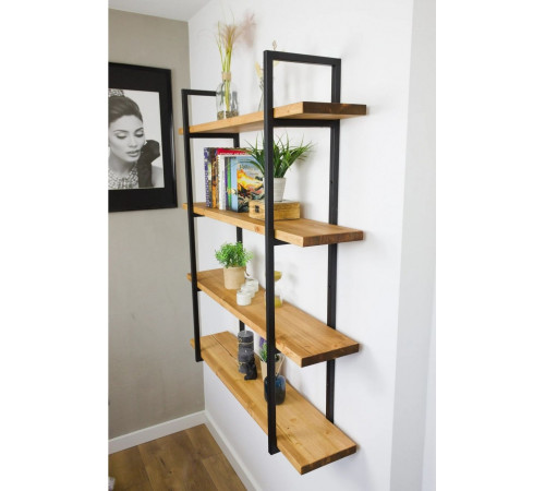 LOFT SHELF книжная полка/стеллаж - массив сосны, 4 полки, черные опоры