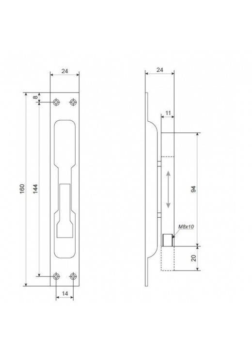 Торцевий шпінгалет для металевих дверей KEDR СХ-001