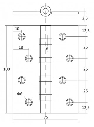 Петля дверна універсальна KEDR 100*75*2.5-B4-G