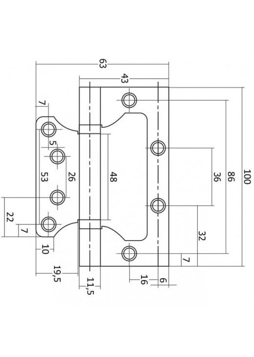Завіса KEDR FLUSH 100x63x2.0mm-2BB-Graffit "Метелик" вузька