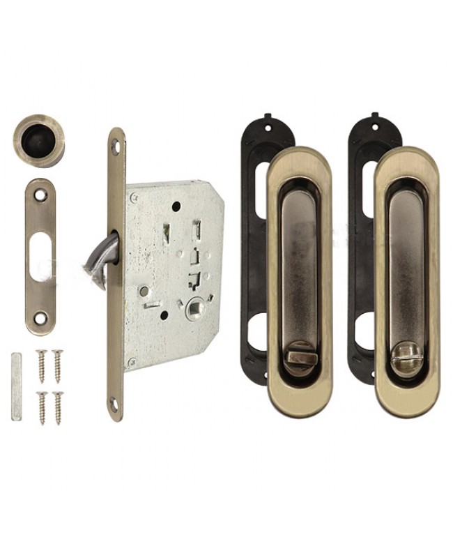 Комплект замка для розсувної системи KEDR (механізм + ручки + зв.планка) AB бронза