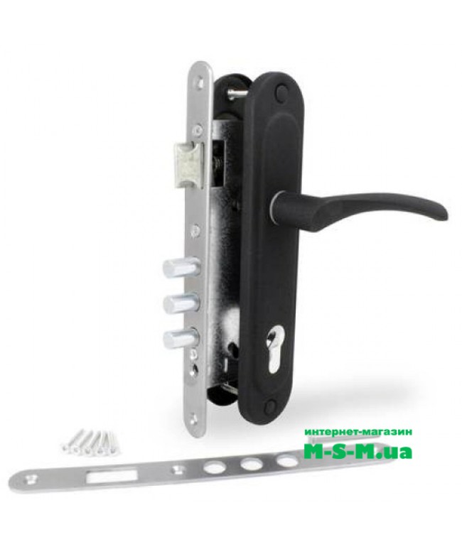 Врізний замок Аріко ЗВ-7 з чорною ручкою без циліндра 