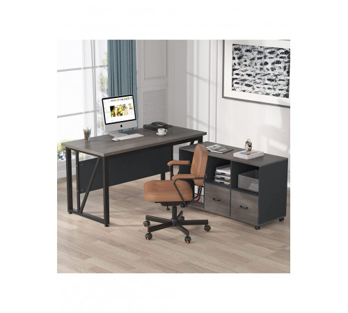 L‑образный стол с тумбой для файлов