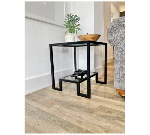 Журнальний столик Hudson Glass — металевий чорний, скляні полиці