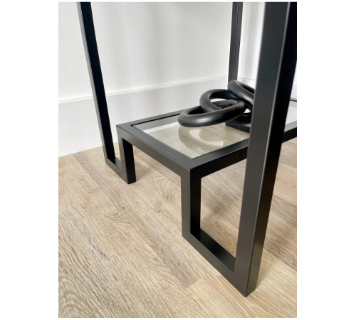 Журнальний столик Hudson Glass — металевий чорний, скляні полиці