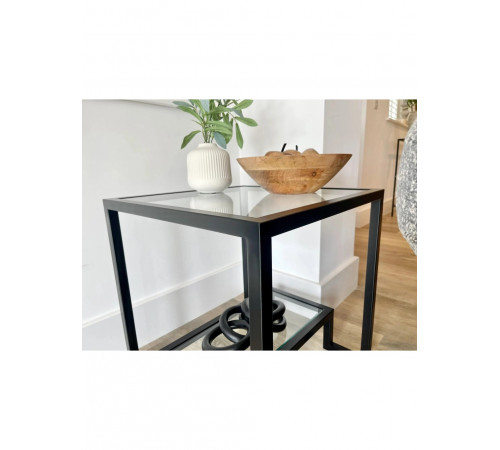 Журнальний столик Hudson Glass — металевий чорний, скляні полиці