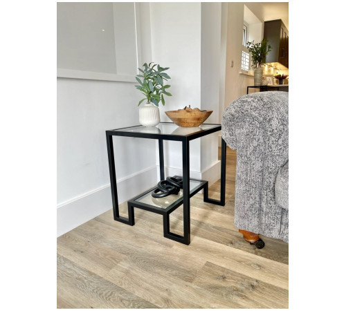 Журнальний столик Hudson Glass — металевий чорний, скляні полиці