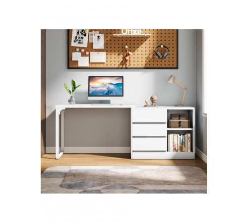 Стол с ящиком и полками (L-форма) – 180×45×75 см