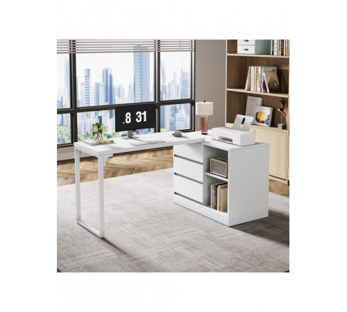 Стол с ящиком и полками (L-форма) – 180×45×75 см