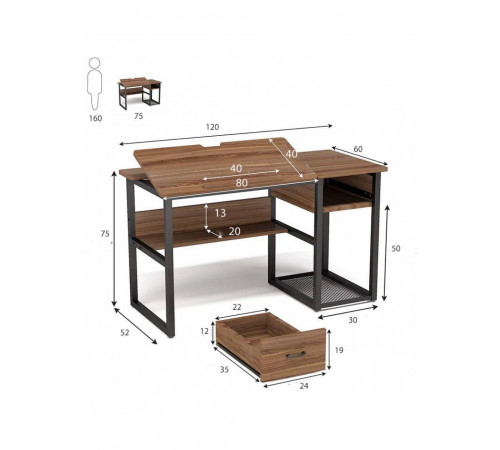 Стіл письмовий, дуб сонома/чорний метал