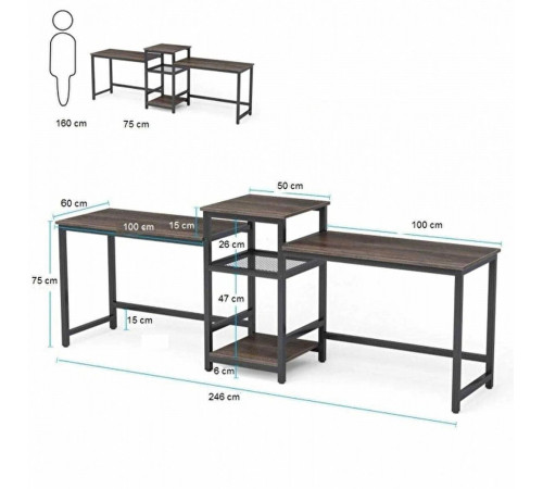 Подвійний письмовий стіл Loft №3 (246×60×75см)