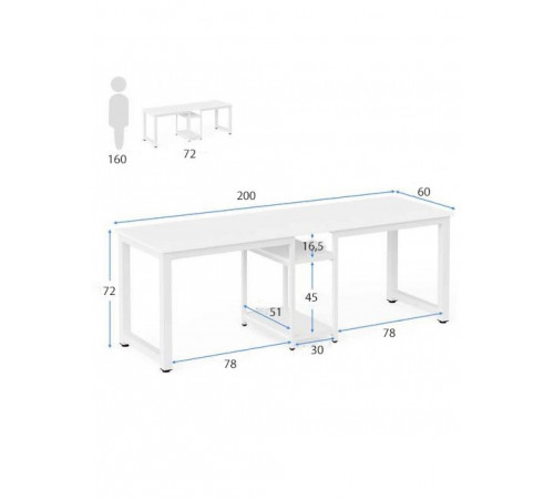 Стол двухместный с полками – 200×60×72 см.