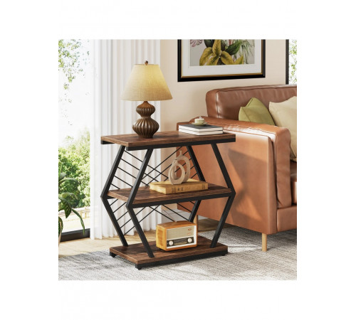 Приставной столик Tribesigns – 3 полки, металлический каркас 65×65×30 см.