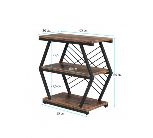 Приставной столик Tribesigns – 3 полки, металлический каркас 65×65×30 см.