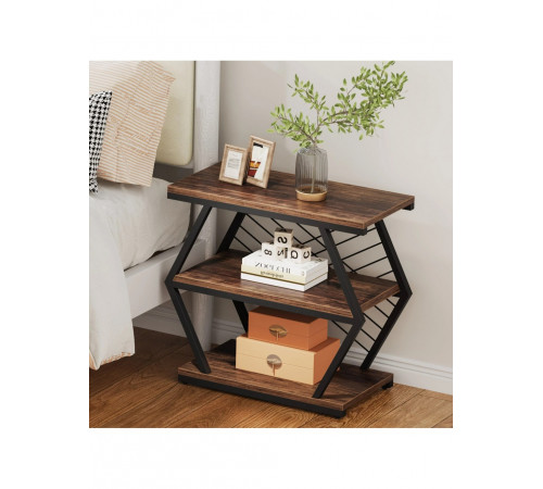 Приставной столик Tribesigns – 3 полки, металлический каркас 65×65×30 см.