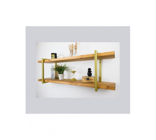 LOFT SHELF двойная винтажная полка - массив сосны, золотые кронштейны, 2 полки