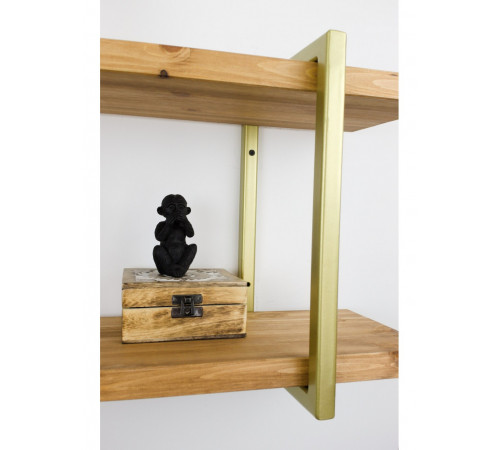 LOFT SHELF двойная винтажная полка - массив сосны, золотые кронштейны, 2 полки