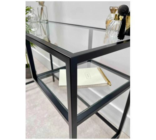 Журнальний столик скляний металевий, чорний