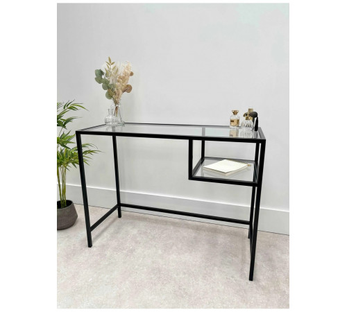 Журнальний столик скляний металевий, чорний