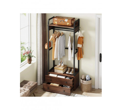 Вішалка для одягу з ящиками, гачками та полицями