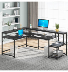 Письменный стол двухсторонний L-образный с подставкой для монитора и полками.