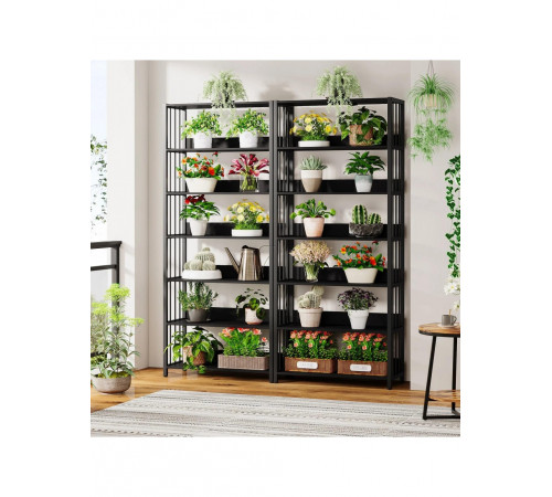 6-ярусний чорний стелаж з відкритими полицями — стиль LOFT