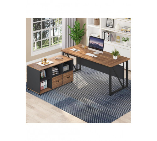 L‑образный стол с тумбой для файлов