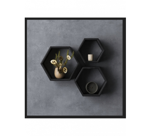 Набор трех шестигранных полок черного цвета.