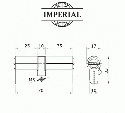 Цилиндровый механизм Imperial ZC 70 мм 30/40 PB ключ/ключ