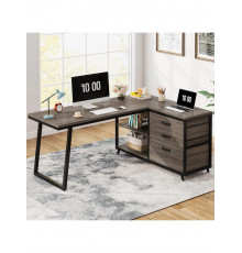 Стол L-образный с 3 выдвижными ящиками и полками