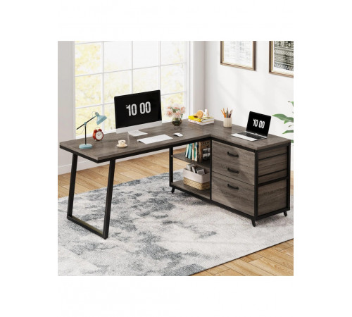 Стол L-образный с 3 ящиками и полками – 135×50×75 см.