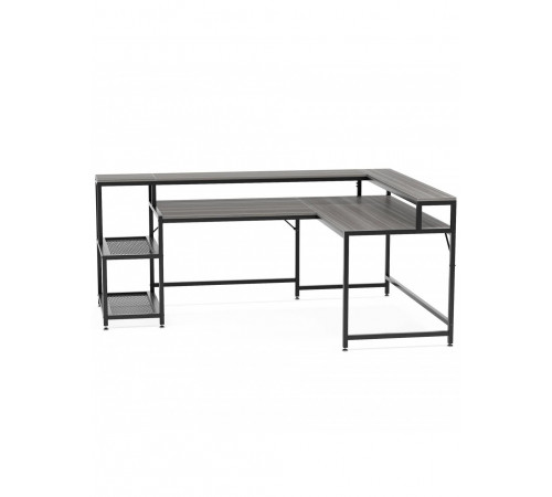 Письменный стол L‑формы с подставкой для монитора и полками