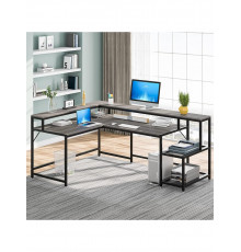 Письмовий стіл двосторонній L-подібний з підставкою для монітора та полицями