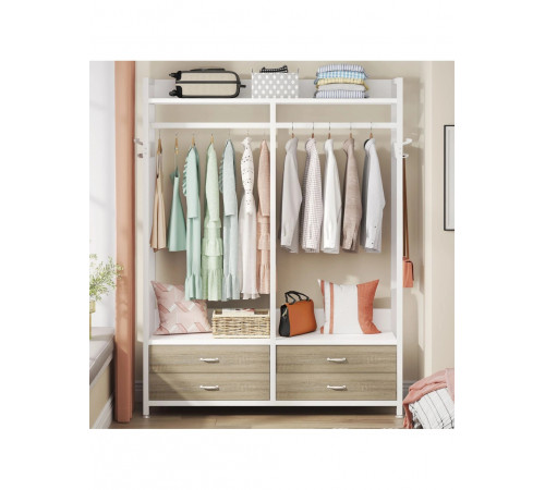 Стеллаж-органайзер, вешалка для одежды с ящиками и полками